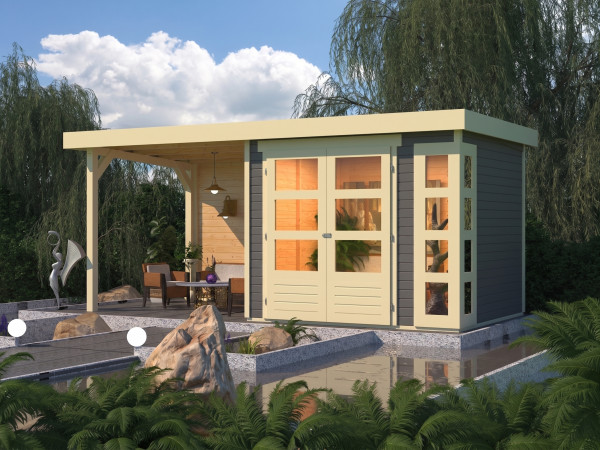 Abri de jardin SET ÉCONOMIQUE Kerko 3 19 mm gris terra inclus toit en appentis blanc ivoire