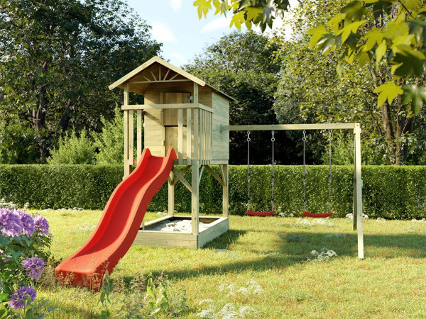 Cabane enfants sur pilotis Tree Hut avec bac à sable traité par autoclave avec balançoire double et