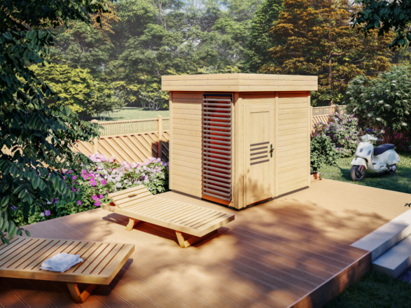 Abri de sauna Amos 40 mm avec porte en bois naturel