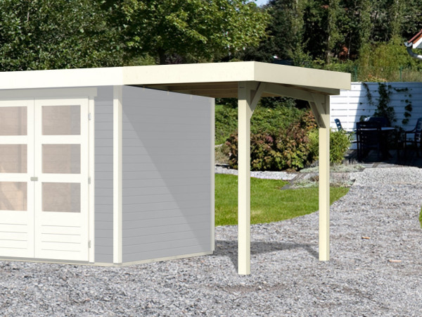 Extension de toit et armoire en appenti allongé blanc ivoire pour abri de jardin Askola 2 + 3, Münst