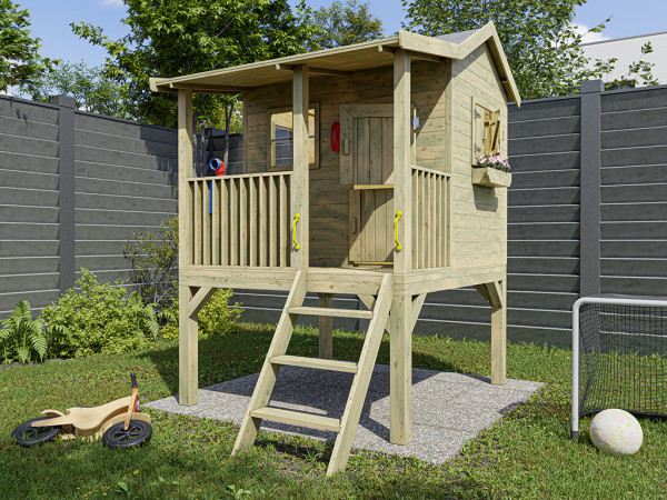 La figure montre une maison sur pilotis avec accessoires (en option)