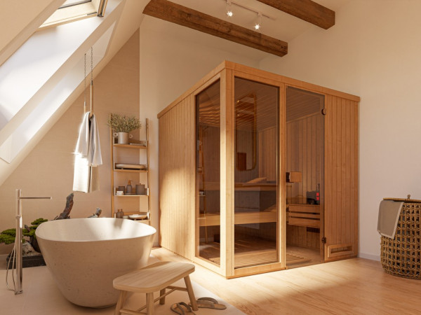 Sauna modulaire Michelle 2 68 mm avec porte moderne brut / non traité avec poêle 9 kW