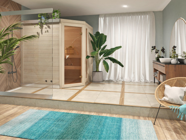 Sauna bois massif SET ÉCONOMIQUE Teatree, poêle de 9 kW avec commande externe inclus