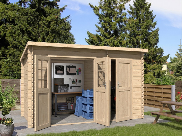 Abri de jardin bois massif « Aster 2 B » 28 mm toit à une pente deux pièces