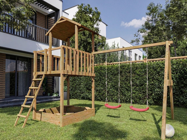Aire de jeux en bois autoclave Tilly Classic avec 2 balançoires