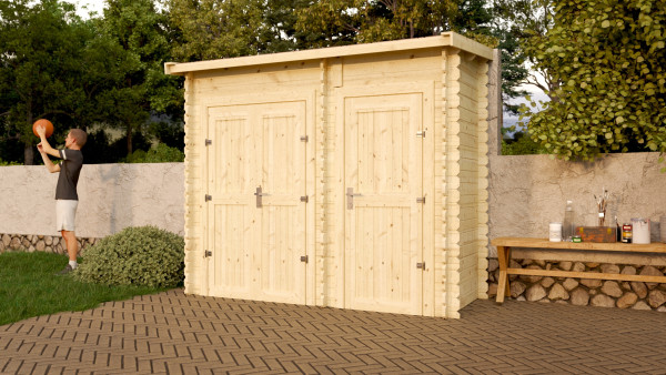 Abri de jardin en madriers avec armoire annexe en bois brut Barik 28 mm