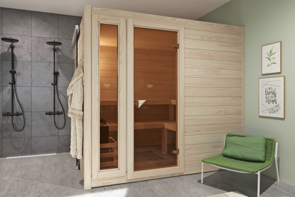 Sauna bois massif SET ÉCONOMIQUE Cedar, poêle de 9 kW avec commande externe inclus