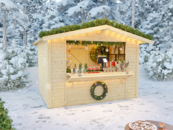 Stand de marché - stand de vente Jasmin 6 m² 18 mm naturel avec sol.