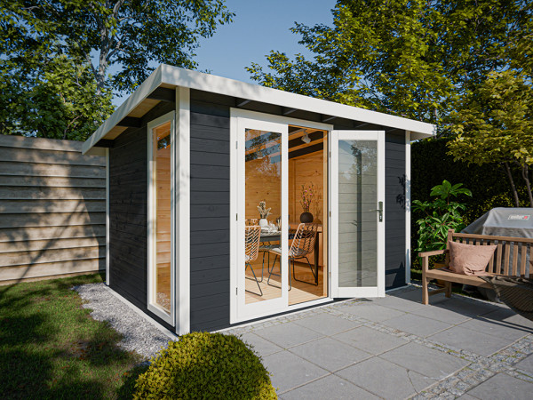 Abri de jardin / bureau de jardin Karvo 1 28 mm anthracite/blanc