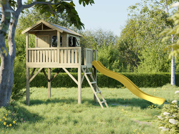 Cabane de jardin sur pilotis Funny XXL KDI incl. toboggan jaune