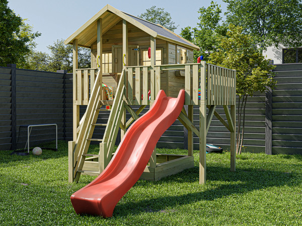 La figure montre une maison sur pilotis avec accessoires (non inclus)