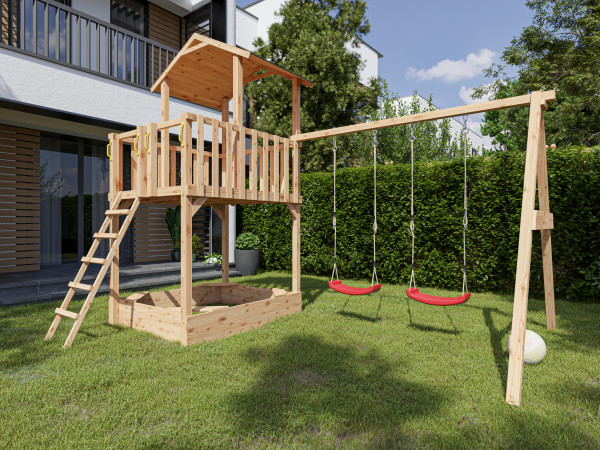 Aire de jeu « Tilly Premium » avec double balançoire en bois de mélèze
