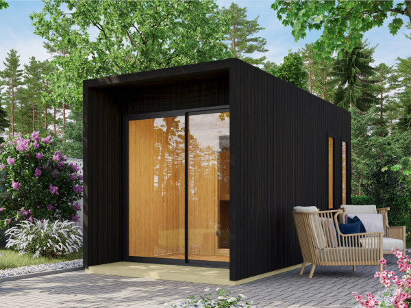 Sauna de jardin Nero 73 mm avec porte en verre, lasuré noir