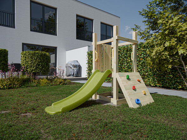 Aire de jeu Junior One en bois autoclave avec toboggan vert