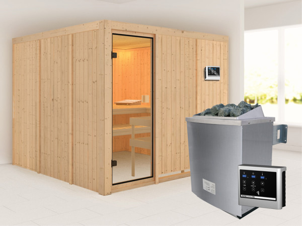 Karibu Sauna à éléments 68mm Celine 8 SPARSET avec poêle de sauna 9 kW et commande externe