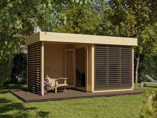 Abri de jardin Homeoffice Ivar 28 mm naturel avec extension 264 cm