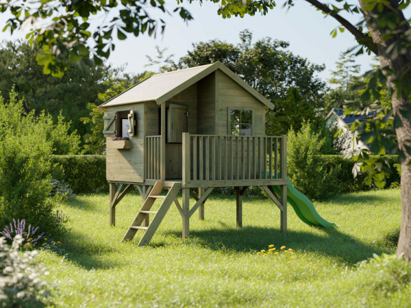 Cabane de jardin sur pilotis Bruxelles KDI incl. toboggan vert