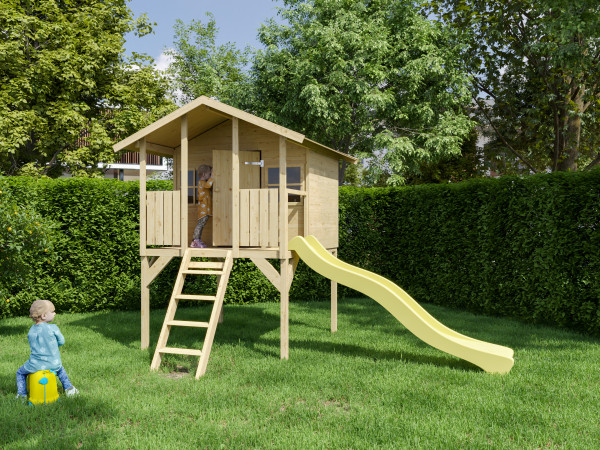 Cabane de jardin sur pilotis Toby incl. toboggan jaune