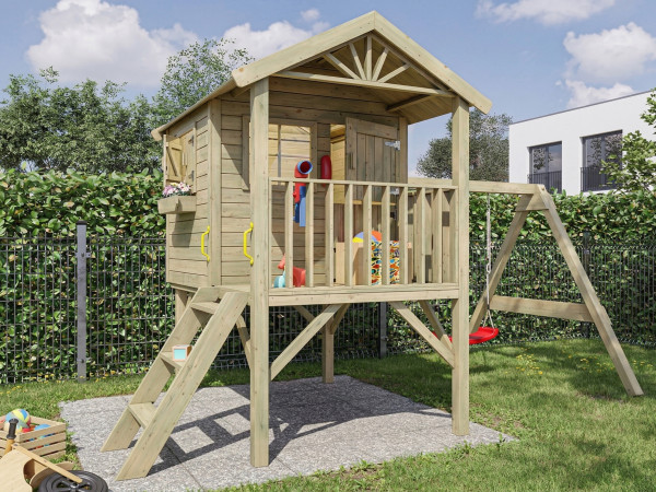 Cabane enfants sur pilotis Funny XL KDI avec extension balançoire
