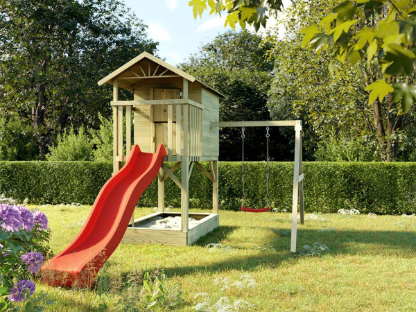 Cabane enfants sur pilotis Tree Hut avec bac à sable traité par autoclave avec balançoire individuel