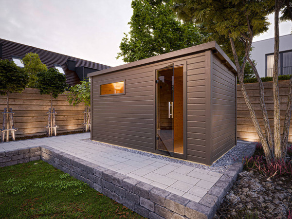 Abri de jardin Lene 6 terra gris SPARSET four 9kW et Ctrl int.