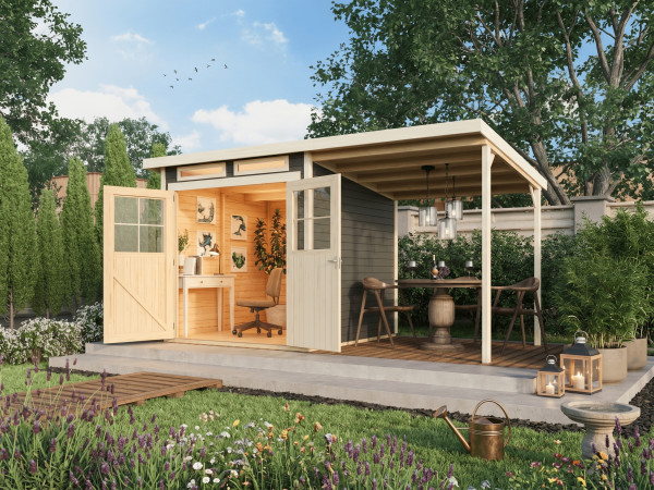 Abri de jardin Glücksberg 3 19 mm gris terra inclus toit en appentis de 1,9 m