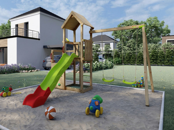 Tour de jeux Ultra Xplorer incl. balançoire double + toboggan vert-rouge