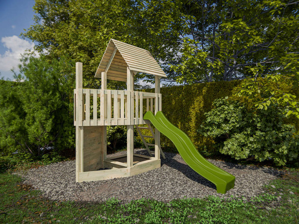 Aire de jeu en bois autoclave Ship Tower avec toboggan vert