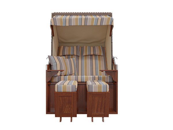 Fauteuil-cabine de plage Römo, design rayures / beige, avec housse de protection