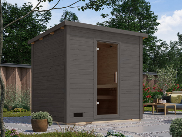 Maison de sauna Lene 3, 38 mm, Terragrau avec porte vitrée