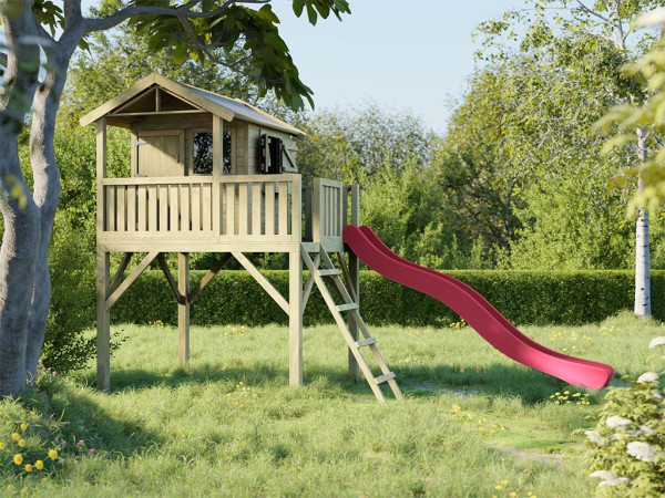Cabane de jardin sur pilotis Funny XXL KDI incl. toboggan rose