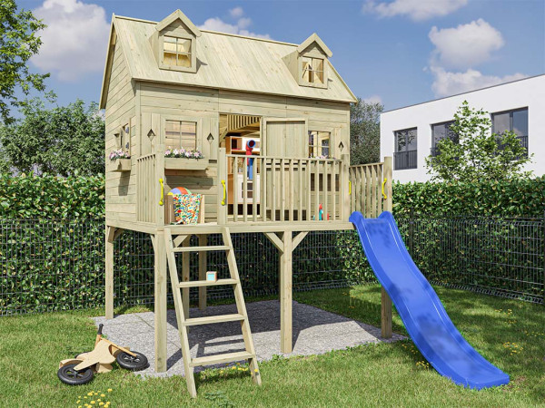 La figure montre une maison sur pilotis avec accessoires (non inclus)