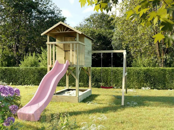 Cabane enfants sur pilotis Tree Hut avec bac à sable traité par autoclave avec balançoire individuel