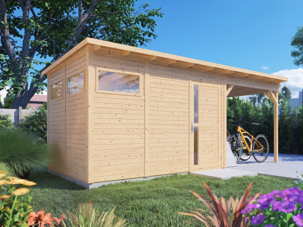 Abri de jardin Punta 3 avec extension 19 mm naturel