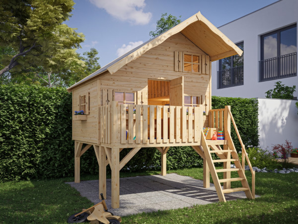 Cabane de jardin sur pilotis Tom XL 15 mm naturel incl. véranda et pilotis
