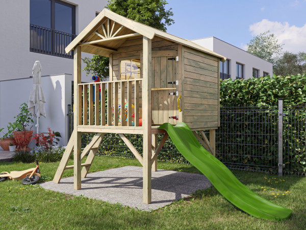 Cabane de jardin sur pilotis Funny XL KDI incl. toboggan vert