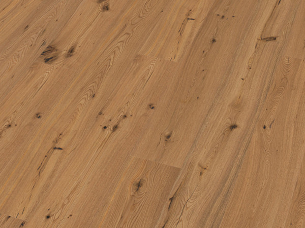 Parquet chêne rustique noueux, verni, lame large